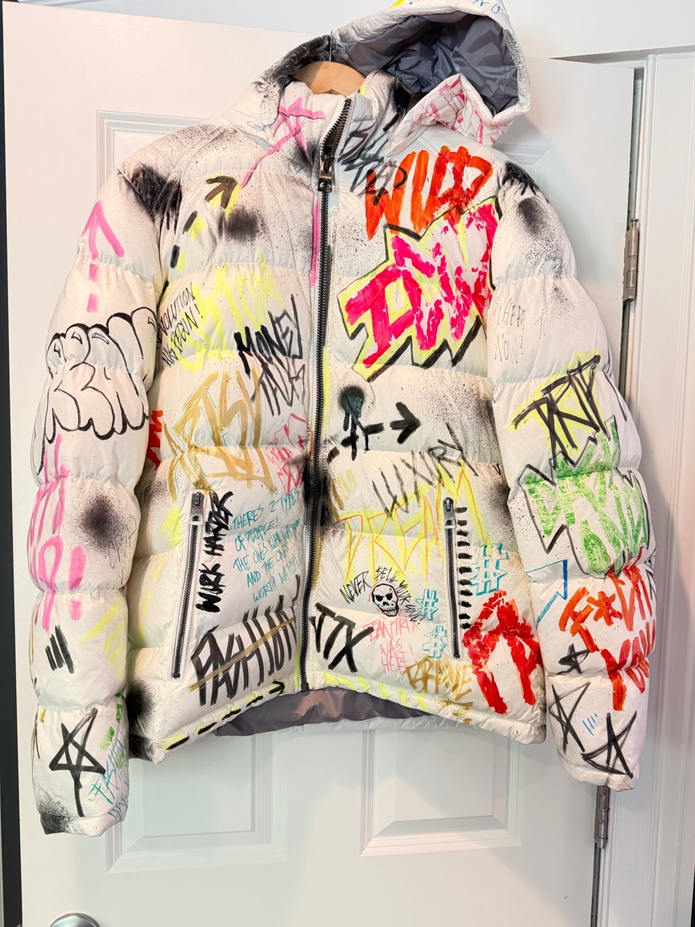 Hand-painted puffer jacket. Worn once.